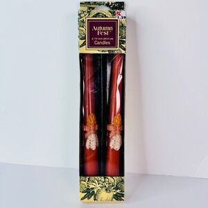 Vintage New Kmart Autumn Fest Taper Candles  Thanksgiving CORN HUSKS Orange 10"